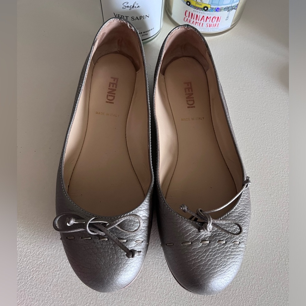 Fendi pewter leather ballerina flats 35.5